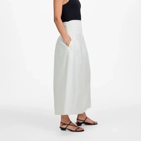Madewell Smocked Waist Cotton Poplin Relaxed Midi Skirt White Size S NWT - Picture 3 of 10
